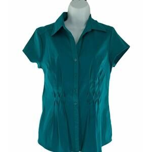 Como Shirt Womens M Short Sleeve Collared Pleated Button Up Minimalist Preppy